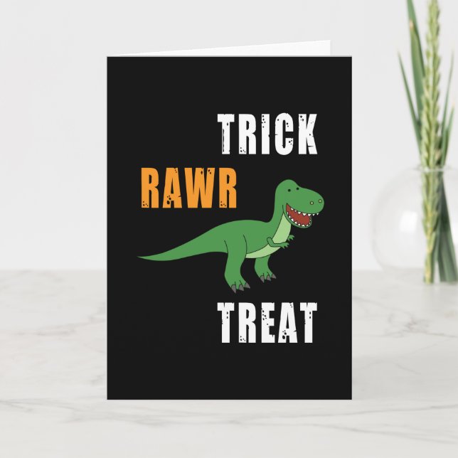 Trick Rawr Leckerei Niedlich Halloween Tyrannosaur Karte (Vorderseite)