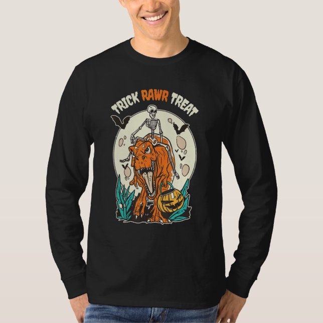 Trick Rawr Leckerei T Rex Dinosaur und Skeleton Ha T-Shirt (Vorderseite)