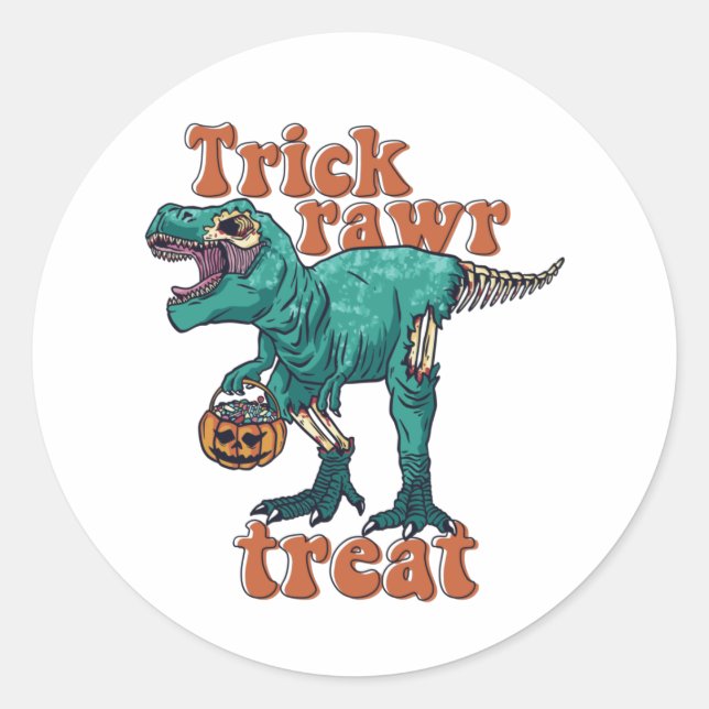Trick Rawr Leckerei Zombie T Rex Halloween Dinosau Runder Aufkleber (Vorderseite)