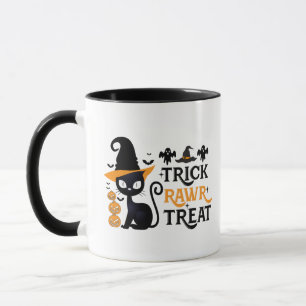 Trick Rawr Treat schwarze Katz Hexenhut Halloween Tasse