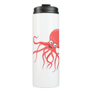 Trickfilm-Oktopus orange rotes Meer Thermosbecher