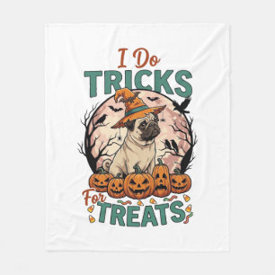 Tricks Behandlungen Halloween Mops Hexenhut Kürbis Fleecedecke