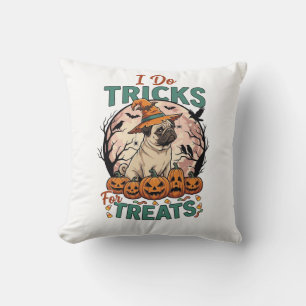 Tricks Behandlungen Halloween Mops Hexenhut Kürbis Kissen