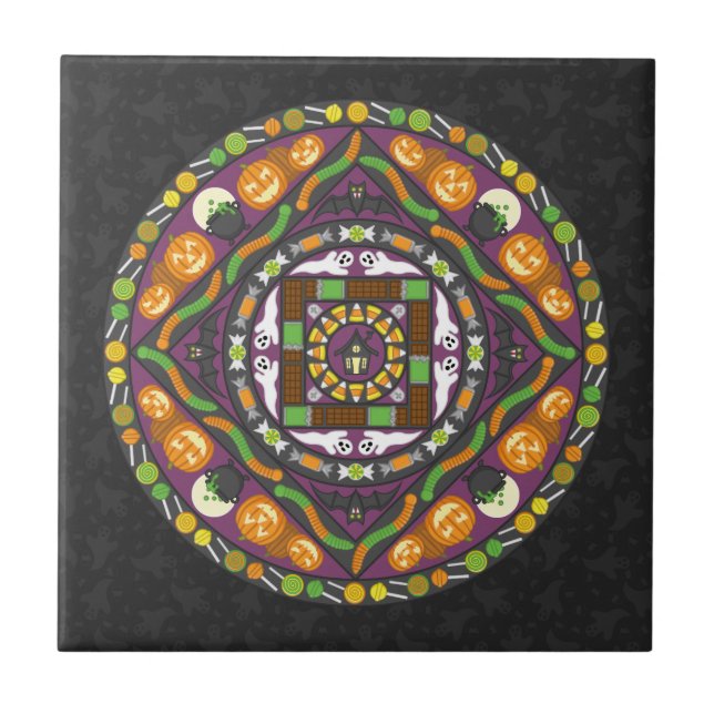 Tricks und Leckereien Mandala Tile Fliese (Vorderseite)