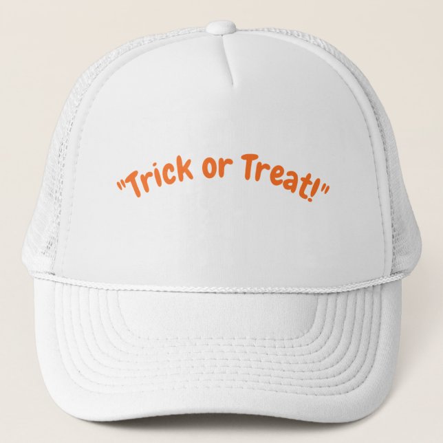 Trickster-Fluch: Verwitterter 'Trick or Treat'-Hut Truckerkappe (Vorderseite)