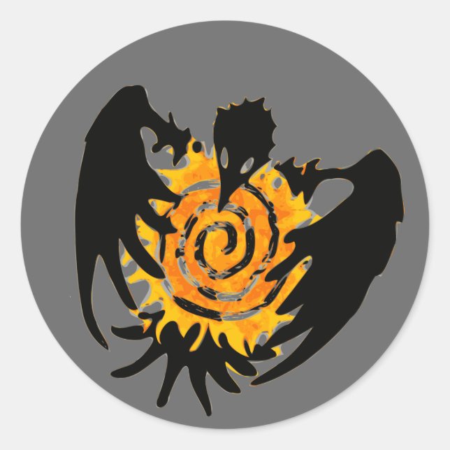 Trickster Raven mit Spiralsonne Runder Aufkleber (Vorderseite)