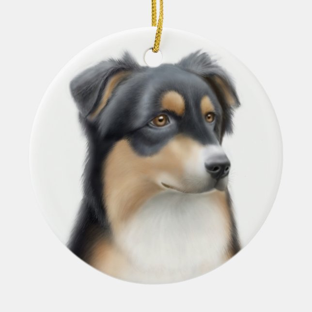 Tricolor australische Schäfer-Hundeverzierung Keramikornament (Vorne)