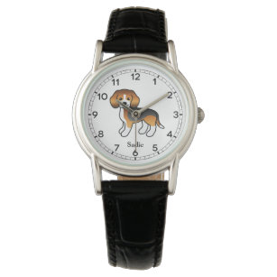 Tricolor Beagle Dog Illustration & Individuelle Na Armbanduhr