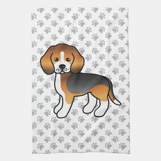 Tricolor Beagle Niedlich Cartoon Dog Geschirrtuch (Vertikal)