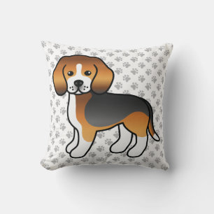 Tricolor Beagle Niedlich Cartoon Dog & Paws Kissen