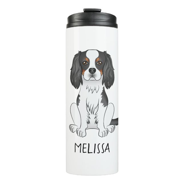 Tricolor Cavalier King Charles Spaniel Dog & Name Thermosbecher (Vorderseite)