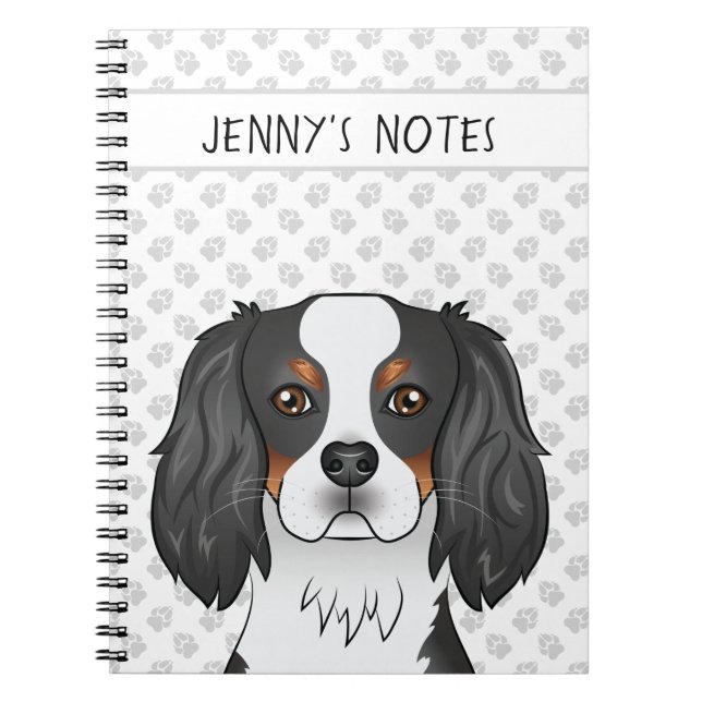 Tricolor Cavalier King Charles Spaniel Dog & Text Notizblock (Vorderseite)