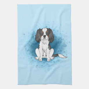 Tricolor Cavalier King Charles Spaniel Hund auf Bl Geschirrtuch