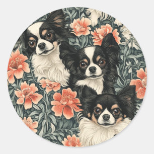 Tricolor-Chihuahuas im William-Morris-Stil mit flo Runder Aufkleber