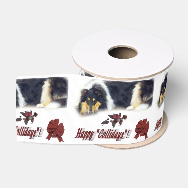 Tricolor Collie Christmas Ripsband (Spule)