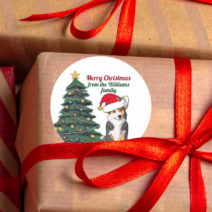 Tricolor Corgi Christmas Dog Weihnachtsmannmütze Runder Aufkleber