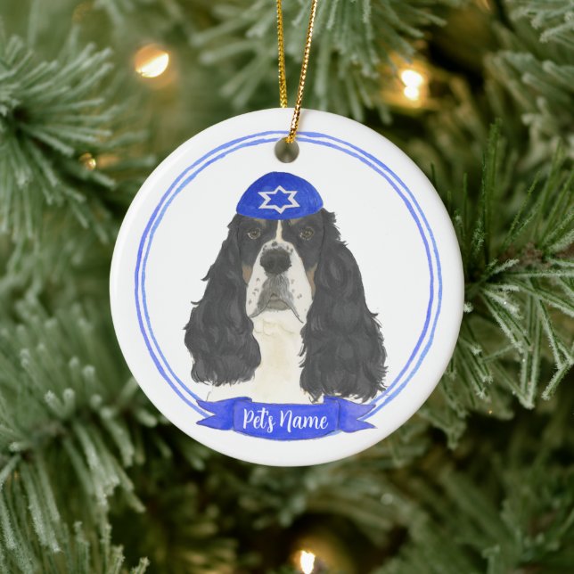 Tricolor English Springer Spaniel Hanukkah Keramik Ornament (Baum)