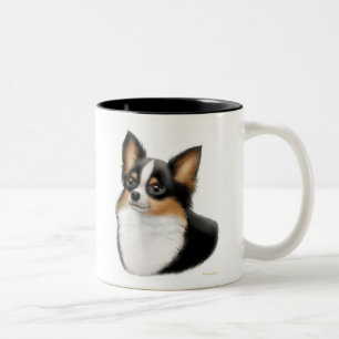 Tricolor langhaarige Chihuahua-Tasse Zweifarbige Tasse