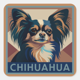 Tricolor Long Haired Chihuahua Quadratischer Aufkleber