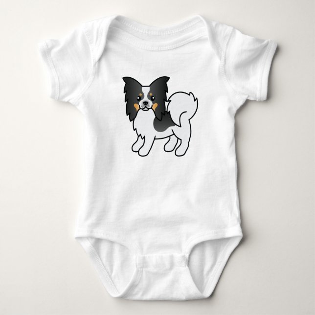 Tricolor Papillon Niedlich Cartoon Dog Baby Strampler (Vorderseite)