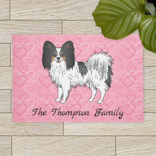 Tricolor Papillon Niedlich Cartoon Dog On Pink Hea Fußmatte