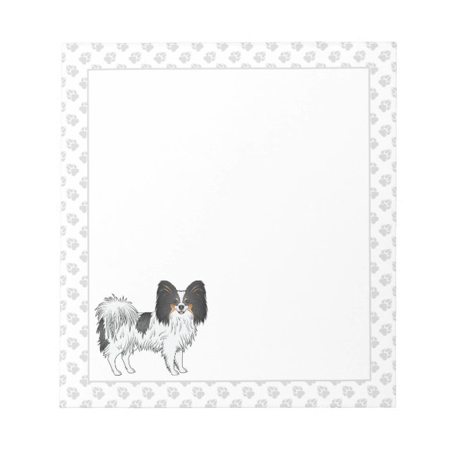 Tricolor Papillon Niedlicher Cartoon Hund mit grau Notizblock (Vorderseite)