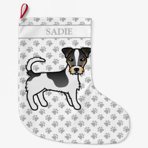 Tricolor Rough Coat Jack Russell Terrier & Name Großer Weihnachtsstrumpf