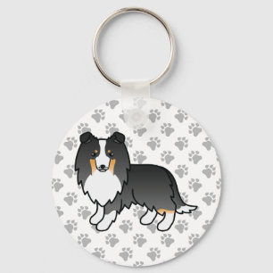 Tricolor Shetland Sheepdog Cartoon Dog & Paws Schlüsselanhänger