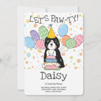 Tricolor Tibeter Terrier Dog Birthday Party Einladung