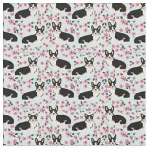 Tricolored Corgi-Kirschblütengewebe - Blau Stoff