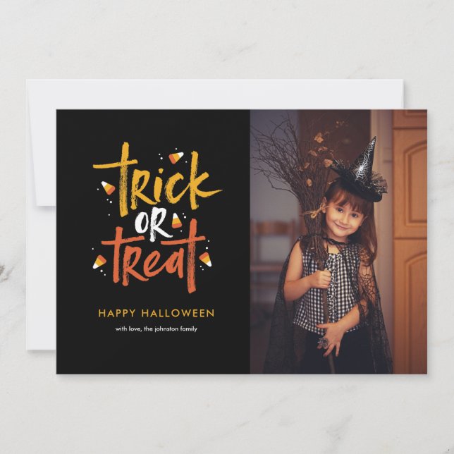 Tricoter ou traiter Candy Corn Halloween Carte pho (Devant)