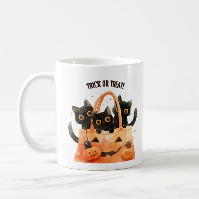 Tricoter ou traiter - Sac à bonbons Chat Mug (Gauche)