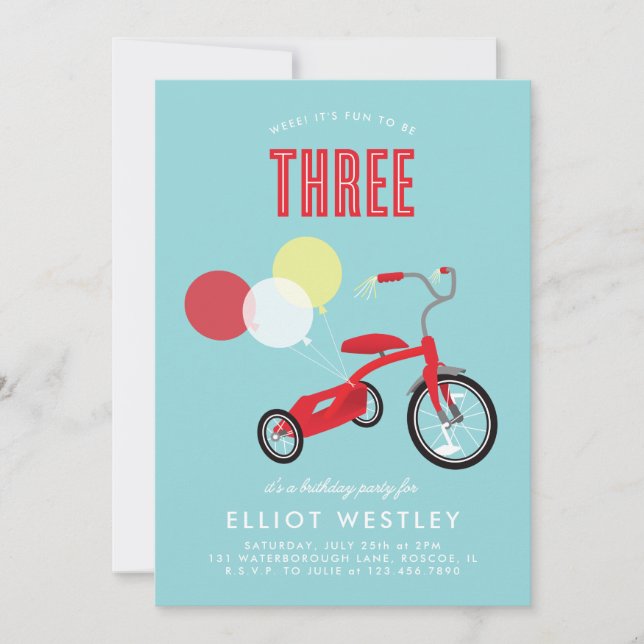 Tricylce Troisième Invitation d'anniversaire (Devant)