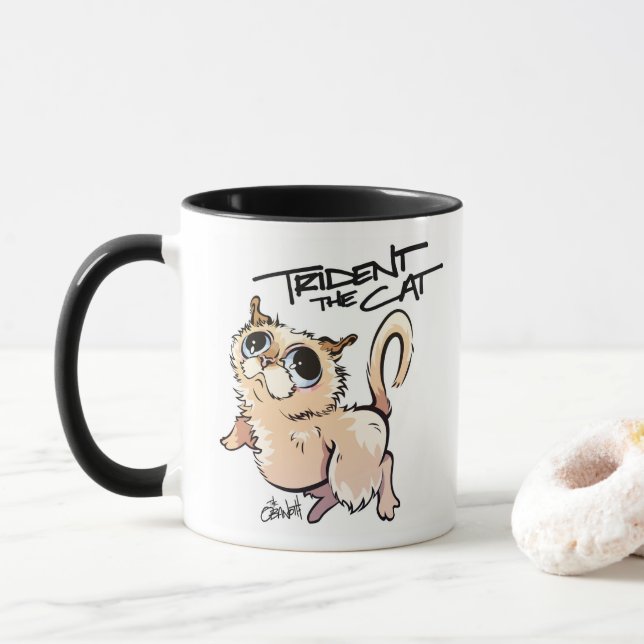 Trident la tasse de café illustrée par chat 01 (Avec donut)