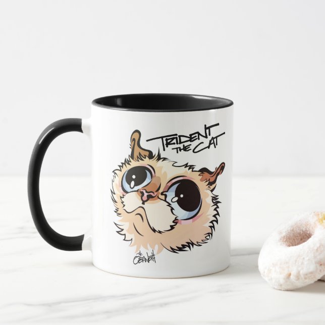 Trident la tasse de café illustrée par chat 02 (Avec donut)
