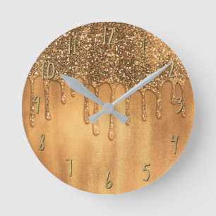 Triefend in Gold Honig Glitter Pretty Drips Mädche Runde Wanduhr