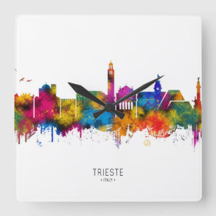 Trieste Italy Skyline Quadratische Wanduhr