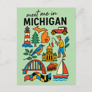 Triff mich im Michigan Leuchtturm Kirschkuchen Ret Postkarte