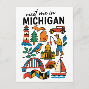 Triff mich in Michigan Leuchtturm Kirschkuchen Aut Postkarte