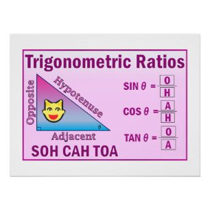 Trigonométrie SOH CAH TOA Classroom Poster rose