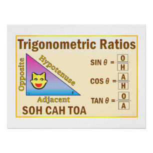 Trigonometrie SOH CAH TOA Klasse Gelbes Poster