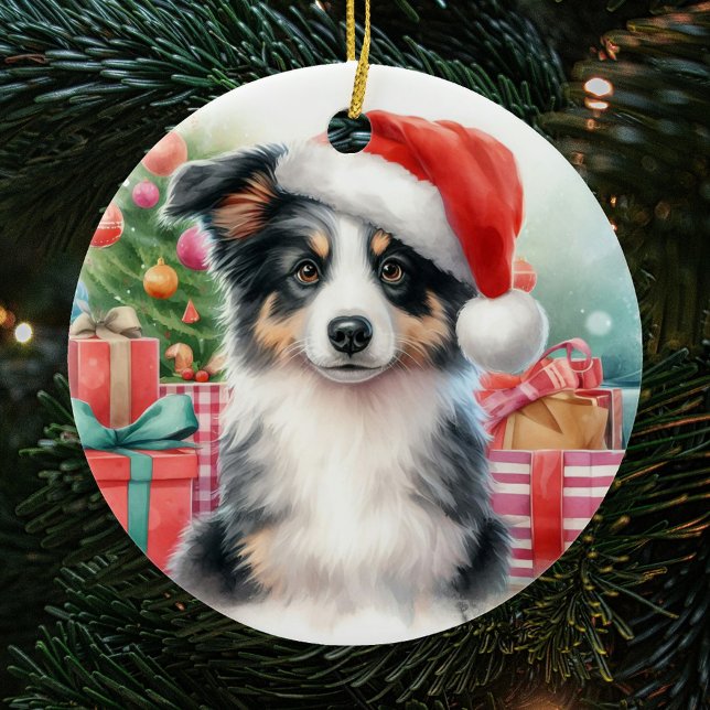 Trikolore Border Collie Puppy Christmas Keramik Ornament (Von Creator hochgeladen)