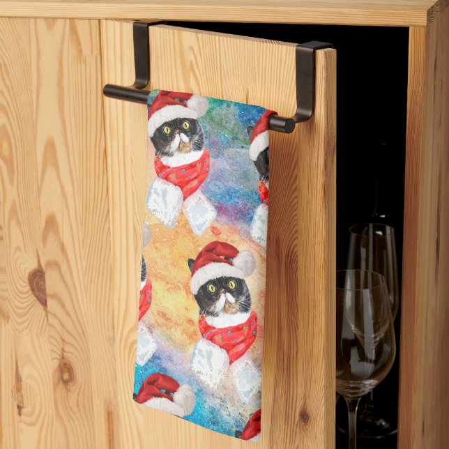 Trikolore Cat Funny Christmas Holidays Geschirrtuch (Drittel gefaltet)