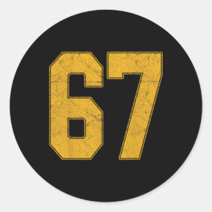 Trikot Nummer 67 nummerierte Uniform Sportteam 67. Runder Aufkleber