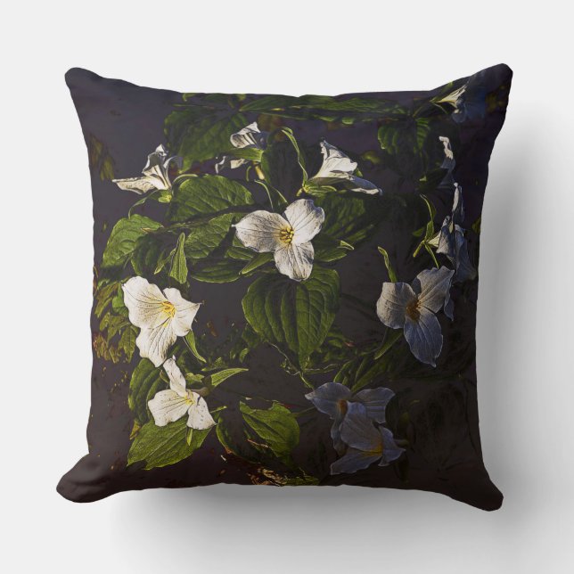 Trillium-Blume Grafische, dunkle Farben Kissen (Vorderseite)