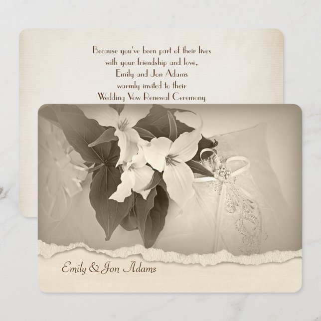 Trillium in sepia tone Wedding Vow Renewal Einladung (Vorne/Hinten)