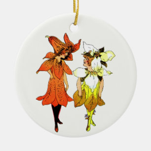 Trillium und Tiger-Lily, Whimsical Blume Buchkunst Keramik Ornament