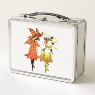 Trillium und Tiger-Lily, Whimsical Blume Buchkunst Metall Brotdose