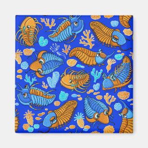 Trilobiten auf dunkelblauem Hintergrund (Kindermus Magnet