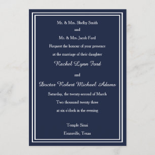 Trim double blanc/marine -5x7 Faire-part de mariag